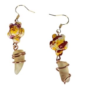 Frosted Sea Glass Gold Copper Wire Wrapped Turquoise Turtle Earrings
